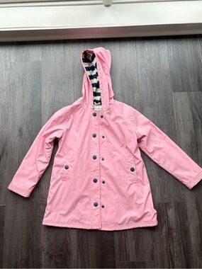 Hatley Girls Rain Jacket Coat Pink Blue Hooded Terry Lined Waterproof Size 10 🌧️